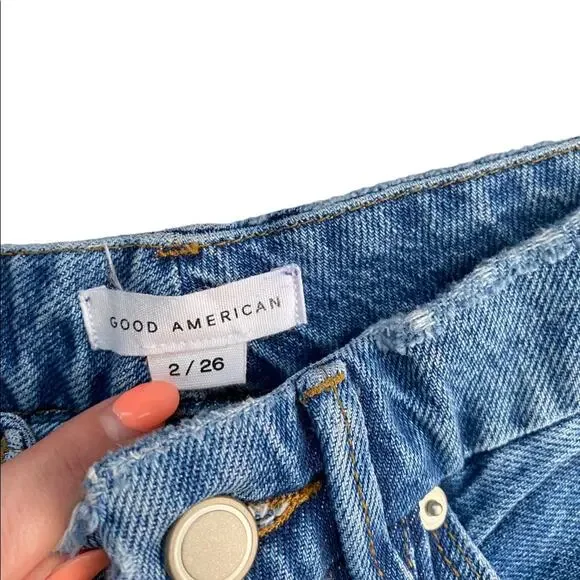 Good American Straight Leg Jeans SZ 2/26 High Waisted Frayed Hem - Picture 4 of 6